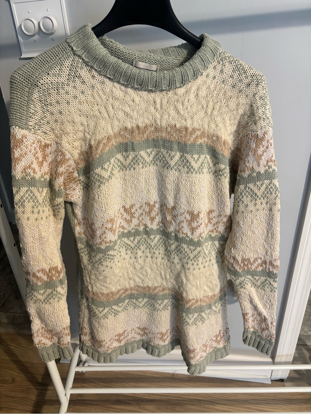 Vintage Cozy Neutral Fair Isle Knit Sweater Fairycore Raime Cotton Wool Blend M.